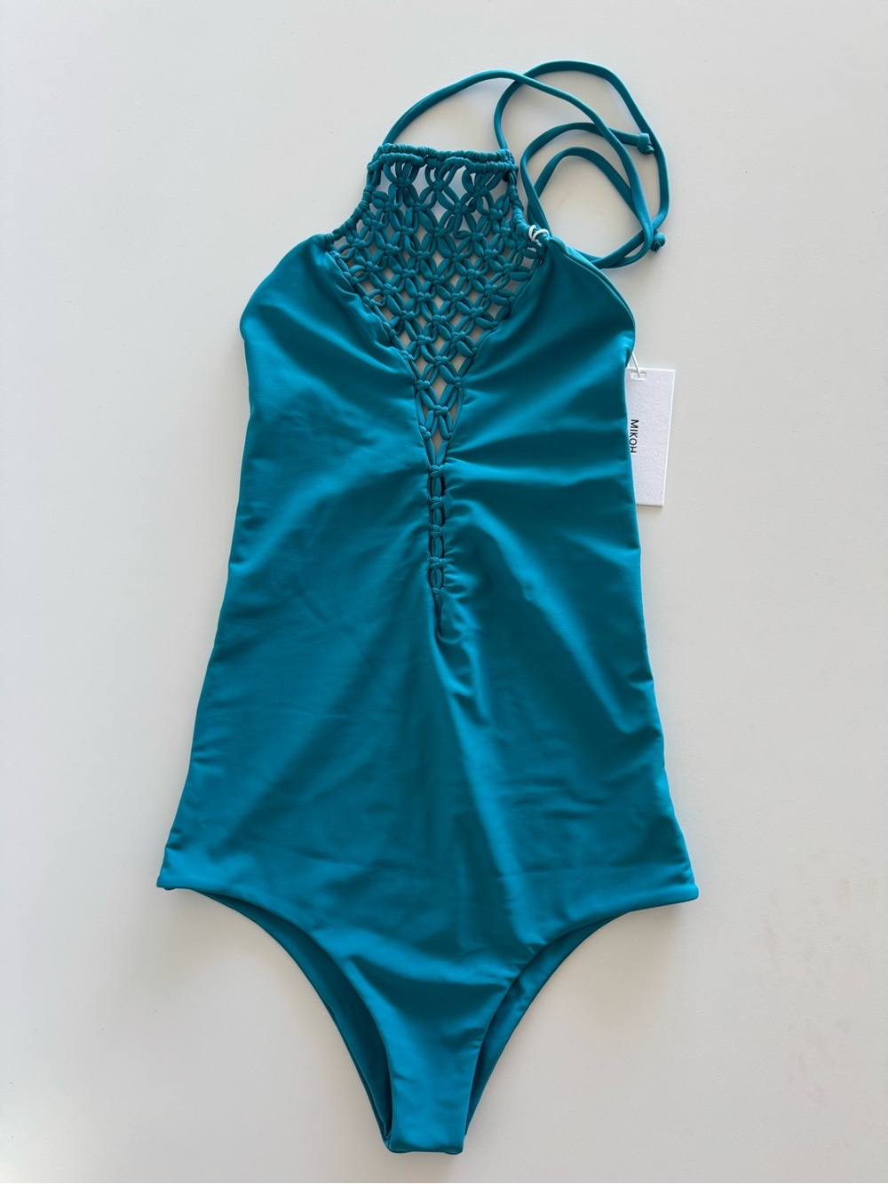 Mikoh Avalon Macramé Halter One-Piece Swimsuit in Marina
